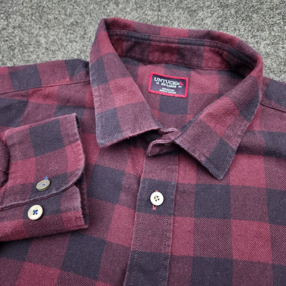 Untuckit Mens XXL Maroon Red Buffalo Plaid Button Up Flannel Shirt‎ Lumberjack